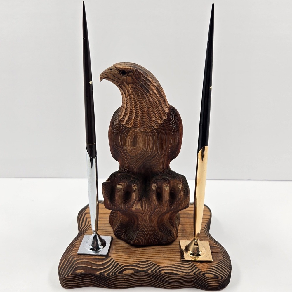 Vintage Canadian eagle desk set hand carved wood office decor rustic